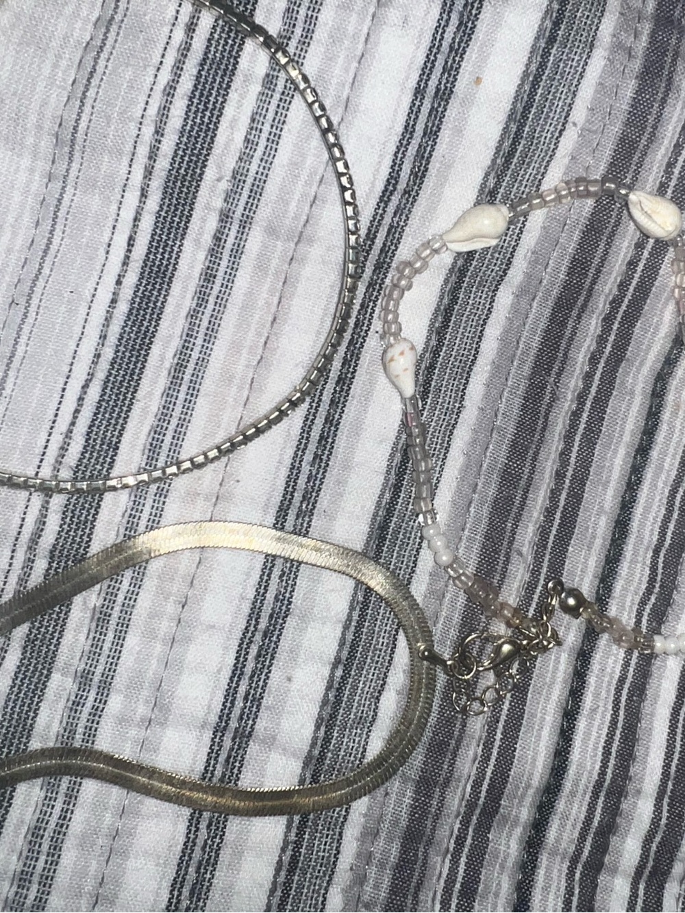 White Shell Bead Bracelet with Silver Accents